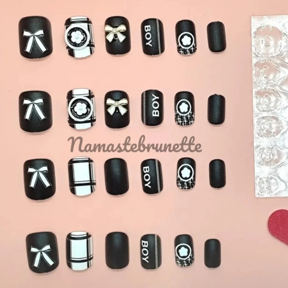 2/$16 3D Bows & Flowers Black Matte Press on Nails